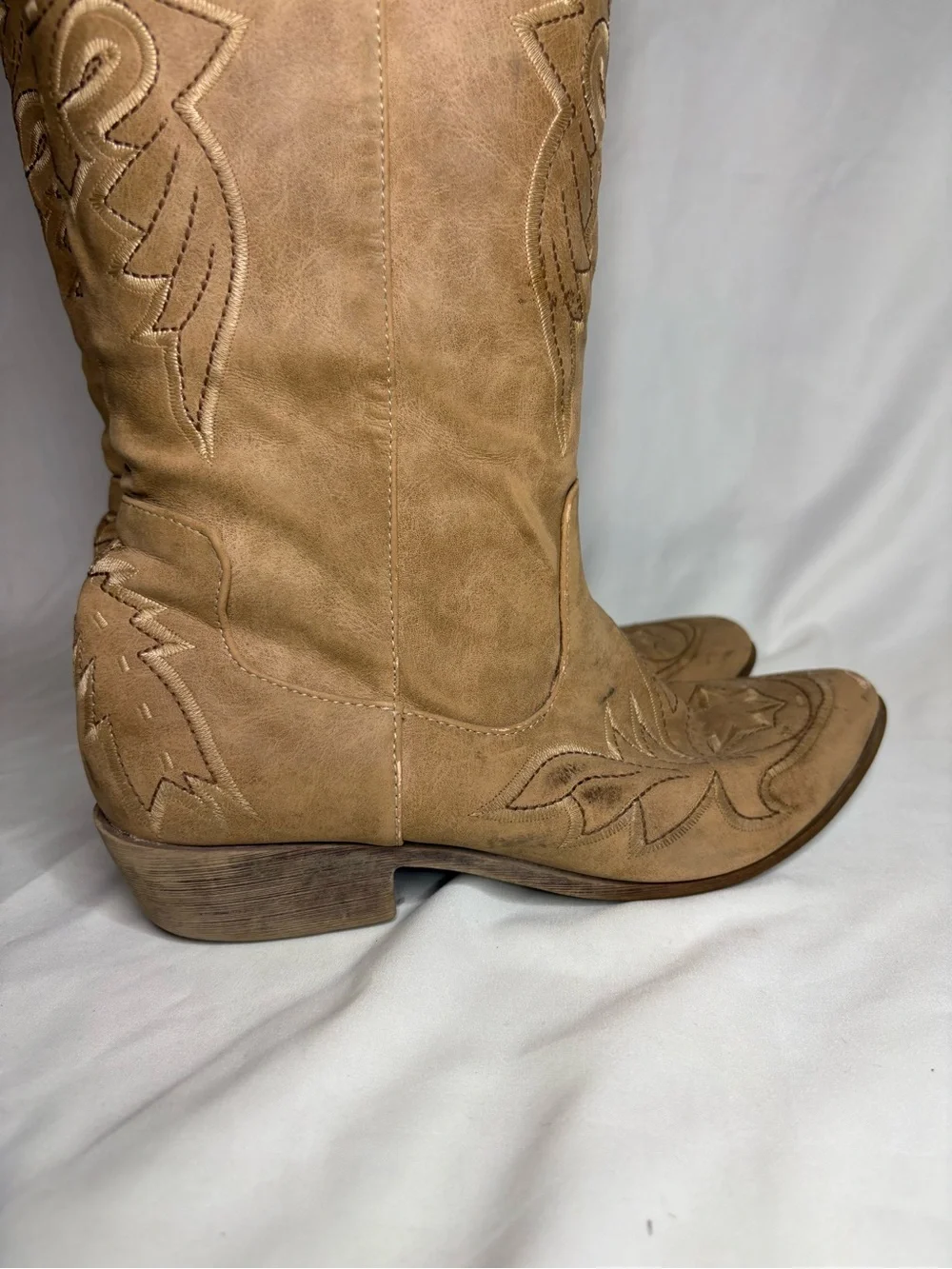 Almira Tan Embroidered Over-the-Knee Western Boots